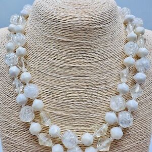 Elegant Vintage Western Germany 1950s White and Clear Beaded Necklace
